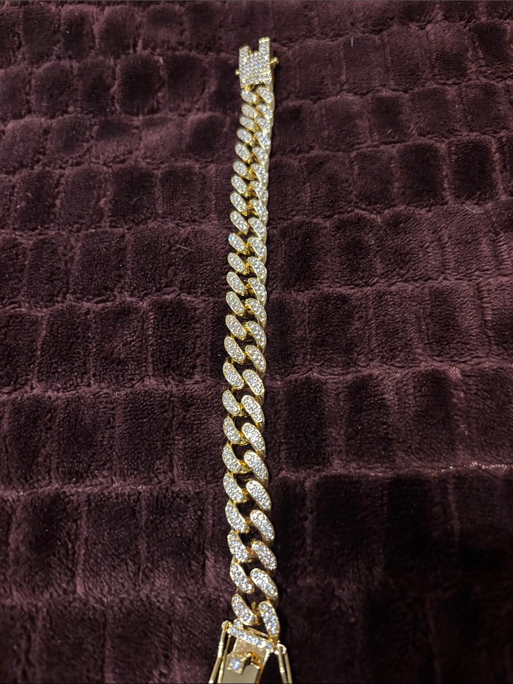 Fashion Jewelry Gold-Tone Pave Cuban Link Bracelet